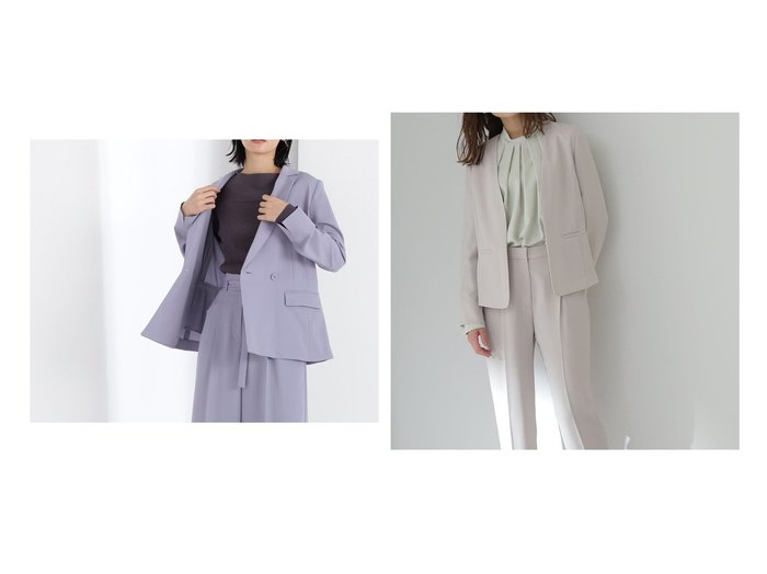 【NATURAL BEAUTY BASIC/ナチュラル ビューティー ベーシック】のポリエステルドビーSET UP ノーカラージャケット&リラクシーダブルジャケット 【アウター】おすすめ！人気、トレンド、レディースファッションの通販 おすすめ人気トレンドファッション通販アイテム インテリア・キッズ・メンズ・レディースファッション・服の通販 founy(ファニー) https://founy.com/ ファッション Fashion レディースファッション WOMEN アウター Coat Outerwear ジャケット Jackets テーラードジャケット Tailored Jackets ノーカラージャケット No Collar Leather Jackets NEW・新作・新着・新入荷 New Arrivals おすすめ Recommend シンプル ジャケット ストレッチ スリット セットアップ ボックス 人気 定番 Standard |ID:crp329100000135389