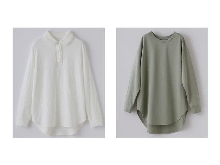【nanadecor/ナナデコール】のリラックスコットンレース襟トップス&プレーンロングTシャツ 【トップス、カットソー】おすすめ！人気、トレンド、レディースファッションの通販 おすすめ人気トレンドファッション通販アイテム インテリア・キッズ・メンズ・レディースファッション・服の通販 founy(ファニー) https://founy.com/ ファッション Fashion レディースファッション WOMEN トップス・カットソー Tops/Tshirt シャツ/ブラウス Shirts/Blouses ロング / Tシャツ T-Shirts カフス スリット ラウンド 長袖 インナー セットアップ パジャマ フリル リラックス レース 人気 |ID:crp329100000136475