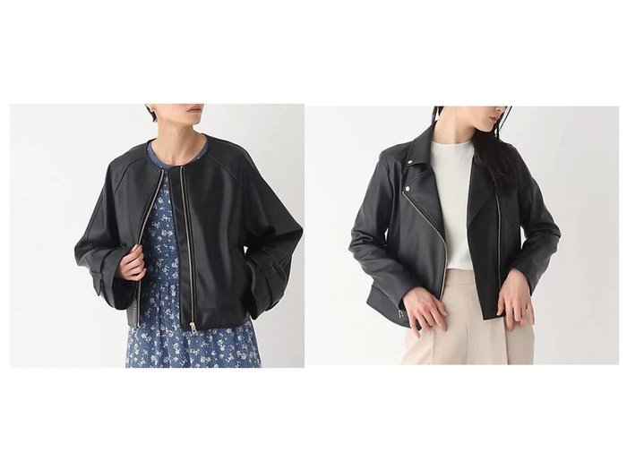 【OPAQUE.CLIP/オペークドットクリップ】のシンセティックレザーノーカラージャケット&シンセティックレザーライダースジャケット 【プチプライス・低価格】おすすめ！人気、トレンド、レディースファッションの通販 おすすめ人気トレンドファッション通販アイテム インテリア・キッズ・メンズ・レディースファッション・服の通販 founy(ファニー) https://founy.com/ ファッション Fashion レディースファッション WOMEN アウター Coat Outerwear ジャケット Jackets ライダース Riders Jacket ノーカラージャケット No Collar Leather Jackets コンパクト ジップ ストレッチ ドット ベーシック ポケット ライダース ライダースジャケット リアル 人気 定番 Standard クロップド ジャケット スリーブ トレンド パターン ブルゾン ミックス |ID:crp329100000137441
