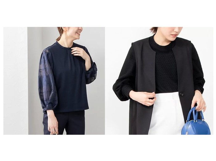 【NOLLEY'S/ノーリーズ】のシアーチェックスリーブプルオーバーカットソー&シャーリングジャガードプルオーバーカットソー 【トップス、カットソー】おすすめ！人気、トレンド、レディースファッションの通販 おすすめ人気トレンドファッション通販アイテム インテリア・キッズ・メンズ・レディースファッション・服の通販 founy(ファニー) https://founy.com/ ファッション Fashion レディースファッション WOMEN トップス・カットソー Tops/Tshirt プルオーバー Pullover カットソー Cut and Sewn 2023年 2023 2023春夏・S/S SS,Spring/Summer,2023 カットソー シアー シンプル チェック ボトム ワンポイント シャーリング デニム |ID:crp329100000138445