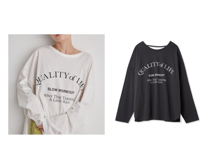 【emmi/エミ】の【emmi atelier】バックオープングラフィックロンT おすすめ！人気、トレンド、レディースファッションの通販 おすすめ人気トレンドファッション通販アイテム インテリア・キッズ・メンズ・レディースファッション・服の通販 founy(ファニー) https://founy.com/ ファッション Fashion レディースファッション WOMEN トップス・カットソー Tops/Tshirt シャツ/ブラウス Shirts/Blouses ロング / Tシャツ T-Shirts カットソー Cut and Sewn NEW・新作・新着・新入荷 New Arrivals カットソー グラフィック フォルム フロント |ID:crp329100000139092