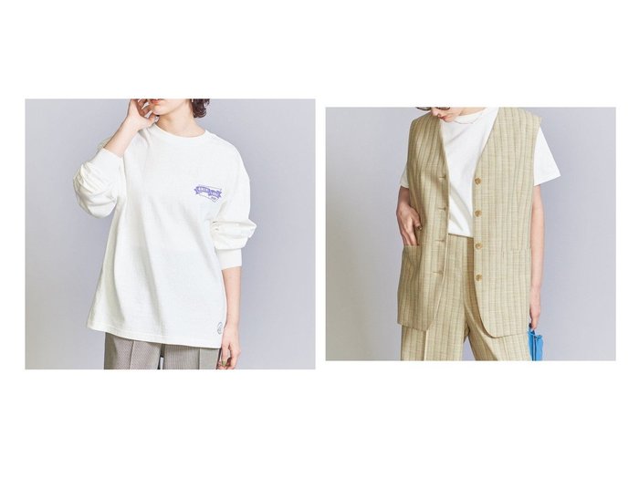 【BEAUTY&YOUTH / UNITED ARROWS/ビューティ&ユース ユナイテッドアローズ】のAMERICANA BEERプリント ロングスリーブ Tシャツ&ノーカラー ストライプツイード ベスト おすすめ！人気、トレンド、レディースファッションの通販 おすすめ人気トレンドファッション通販アイテム インテリア・キッズ・メンズ・レディースファッション・服の通販 founy(ファニー) https://founy.com/ ファッション Fashion レディースファッション WOMEN アウター Coat Outerwear トップス・カットソー Tops/Tshirt ベスト/ジレ Gilets/Vests シャツ/ブラウス Shirts/Blouses ロング / Tシャツ T-Shirts カットソー Cut and Sewn 春 Spring ストライプ セットアップ ツイード デニム トレンド ベスト マニッシュ NEW・新作・新着・新入荷 New Arrivals おすすめ Recommend |ID:crp329100000139248