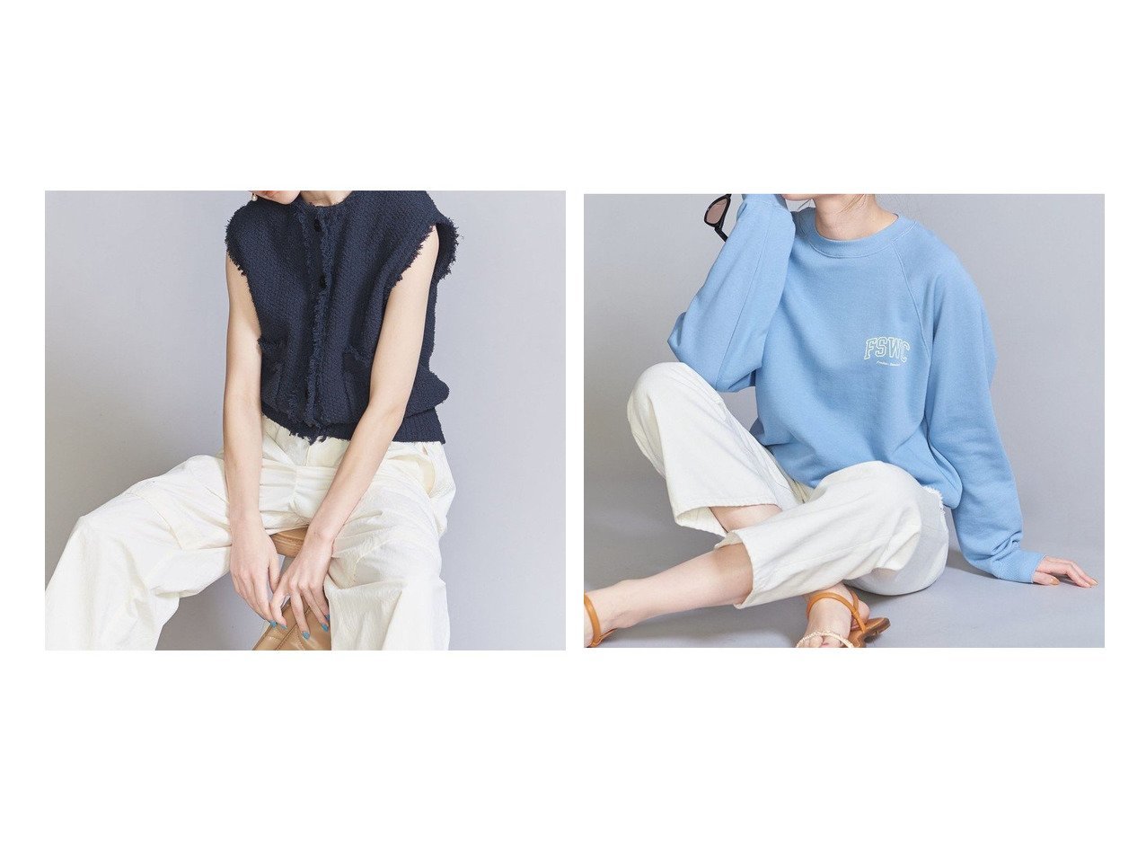 【BEAUTY&YOUTH / UNITED ARROWS/ビューティ&ユース ユナイテッドアローズ】のコットンナイロンツイードニットベスト&【WEB限定】FSWCロゴ スウェット クルーネック おすすめ！人気、トレンド、レディースファッションの通販 おすすめ人気トレンドファッション通販アイテム インテリア・キッズ・メンズ・レディースファッション・服の通販 founy(ファニー) 　ファッション　Fashion　レディースファッション　WOMEN　アウター　Coat Outerwear　トップス・カットソー　Tops/Tshirt　ニット　Knit Tops　ベスト/ジレ　Gilets/Vests　シャツ/ブラウス　Shirts/Blouses　パーカ　Sweats　ロング / Tシャツ　T-Shirts　スウェット　Sweat　カットソー　Cut and Sewn　春　Spring　今季　ツイード　デニム　トレンド　フリンジ　ベスト　ポケット　ミックス　無地　おすすめ　Recommend　夏　Summer　インナー　シンプル　スウェット　トレーナー　バルーン　フィット　フロント　プリント　再入荷　Restock/Back in Stock/Re Arrival　ブルー系　Blue　ホワイト系　White　レッド系　Red　グレー系　Gray　|ID:crp329100000139252