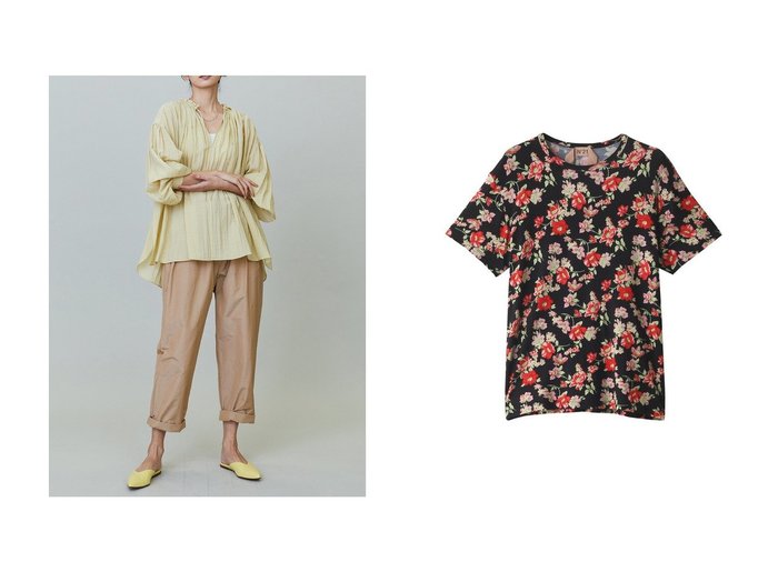 【1er Arrondissement/プルミエ アロンディスモン】のレーヨンナイロンギャザーブラウス&【N°21/ヌメロ ヴェントゥーノ】のフラワー柄Tシャツ 【トップス、カットソー】おすすめ！人気、トレンド、レディースファッションの通販 おすすめ人気トレンドファッション通販アイテム 人気、トレンドファッション・服の通販 founy(ファニー) ファッション Fashion レディースファッション WOMEN トップス・カットソー Tops/Tshirt シャツ/ブラウス Shirts/Blouses ロング / Tシャツ T-Shirts カットソー Cut and Sewn 2023年 2023 2023春夏・S/S SS,Spring/Summer,2023 A/W・秋冬 AW・Autumn/Winter・FW・Fall-Winter S/S・春夏 SS・Spring/Summer なめらか ショート スリーブ デニム フラワー 夏 Summer 春 Spring |ID:crp329100000139506