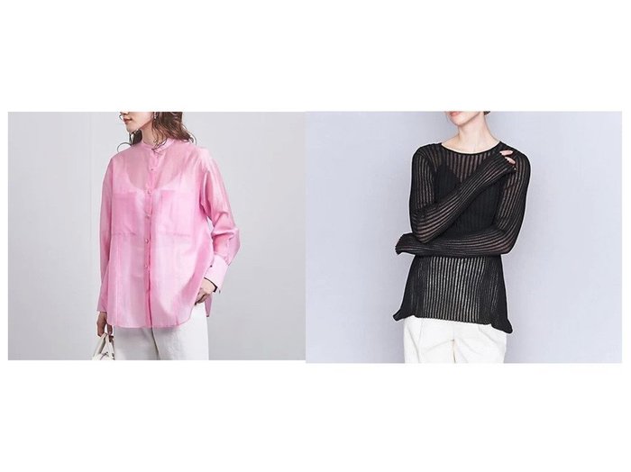 【UNITED ARROWS/ユナイテッドアローズ】のRM バックリボン リブニット&シアー 2WAY シャツ 【トップス、カットソー】おすすめ！人気、トレンド、レディースファッションの通販 おすすめ人気トレンドファッション通販アイテム インテリア・キッズ・メンズ・レディースファッション・服の通販 founy(ファニー) https://founy.com/ ファッション Fashion レディースファッション WOMEN トップス・カットソー Tops/Tshirt ニット Knit Tops シャツ/ブラウス Shirts/Blouses インナー カーディガン シアー バランス ビスチェ ボーダー リブニット リボン オーガンジー 春 Spring タートルネック チューブ トレンド なめらか ノースリーブ ボトム ポケット 羽織 おすすめ Recommend |ID:crp329100000139747