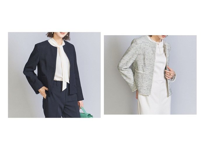 【BEAUTY&YOUTH / UNITED ARROWS/ビューティ&ユース ユナイテッドアローズ】のミックスツイード 9分袖 ノーカラージャケット おすすめ！人気、トレンド、レディースファッションの通販 おすすめ人気トレンドファッション通販アイテム 人気、トレンドファッション・服の通販 founy(ファニー) ファッション Fashion レディースファッション WOMEN アウター Coat Outerwear ジャケット Jackets ノーカラージャケット No Collar Leather Jackets おすすめ Recommend インナー オケージョン カットソー シンプル ジャケット ツイード フォーマル フロント ポケット ミックス 春 Spring |ID:crp329100000139848