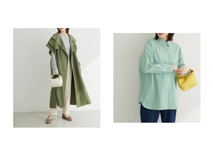 【Green Parks/グリーンパークス】の・ELENCARE DUE トレンチロングベスト&・ELENCARE DUE パールボタンシャツチュニック 【プチプライス・低価格】おすすめ！人気、トレンド、レディースファッションの通販 おすすめ人気トレンドファッション通販アイテム 人気、トレンドファッション・服の通販 founy(ファニー) ファッション Fashion レディースファッション WOMEN ワンピース Dress チュニック Tunic アウター Coat Outerwear ジャケット Jackets 送料無料 Free Shipping チュニック パール ポケット レギュラー クール ジャケット スタンド メタル 防寒 |ID:crp329100000139881