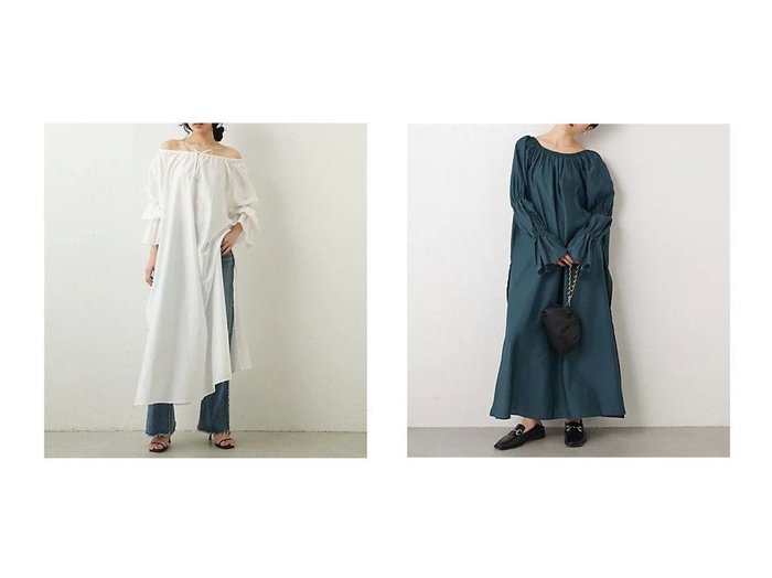 【Whim Gazette/ウィムガゼット】の【THE PAUSE】キャンディスリーブワンピース 【ワンピース、ドレス】おすすめ！人気、トレンド、レディースファッションの通販 おすすめ人気トレンドファッション通販アイテム インテリア・キッズ・メンズ・レディースファッション・服の通販 founy(ファニー) https://founy.com/ ファッション Fashion レディースファッション WOMEN ワンピース Dress オフショルダー ヴィンテージ グラデーション シャーリング スキッパー スリット フロント リボン ワーク 2023春夏・S/S SS,Spring/Summer,2023 2023年 2023 |ID:crp329100000140621