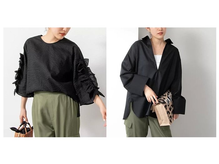 【Rie Miller/リエミラー】のミラクルウエーブ袖フリルブラウス&スキッパーシャツ 【トップス、カットソー】おすすめ！人気、トレンド、レディースファッションの通販 おすすめ人気トレンドファッション通販アイテム インテリア・キッズ・メンズ・レディースファッション・服の通販 founy(ファニー) https://founy.com/ ファッション Fashion レディースファッション WOMEN トップス・カットソー Tops/Tshirt シャツ/ブラウス Shirts/Blouses 2023年 2023 2023春夏・S/S SS,Spring/Summer,2023 カーディガン ギャザー ショート テクスチャー フリル おすすめ Recommend スキッパー スリーブ ワイド 夏 Summer |ID:crp329100000141327