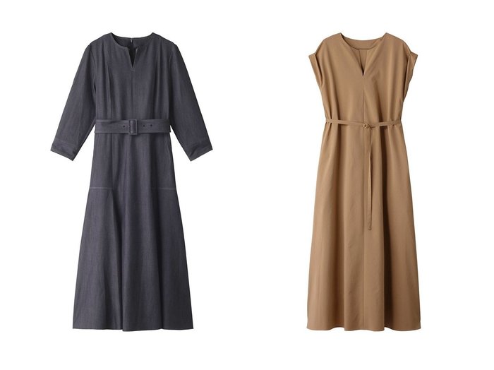 【allureville/アルアバイル】のシルキーポリエステルワンピース&ソフトデニムキーネックワンピース 【ワンピース、ドレス】おすすめ！人気、トレンド、レディースファッションの通販 おすすめ人気トレンドファッション通販アイテム インテリア・キッズ・メンズ・レディースファッション・服の通販 founy(ファニー) https://founy.com/ ファッション Fashion レディースファッション WOMEN ワンピース Dress チュニック Tunic なめらか スリーブ チュニック フレンチ ロング |ID:crp329100000141768