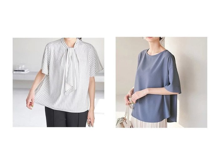 【ROPE' PICNIC/ロペピクニック】のボウタイハーフスリーブブラウス&リサイクルポリエステルTeeブラウス 【プチプライス・低価格】おすすめ！人気、トレンド、レディースファッションの通販 おすすめ人気トレンドファッション通販アイテム インテリア・キッズ・メンズ・レディースファッション・服の通販 founy(ファニー) https://founy.com/ ファッション Fashion レディースファッション WOMEN トップス・カットソー Tops/Tshirt シャツ/ブラウス Shirts/Blouses ジョーゼット パターン メタル 夏 Summer ストライプ ドット 春 Spring 無地 |ID:crp329100000141868