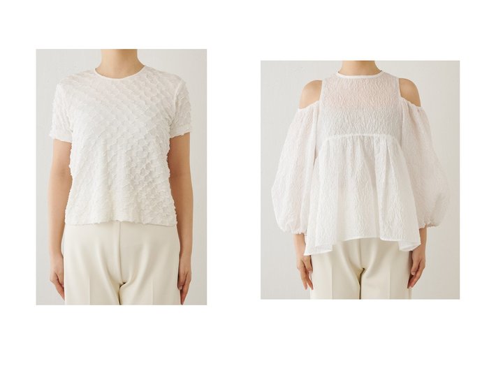 【Whim Gazette/ウィムガゼット】の【THE PAUSE】スクエアポップTシャツ&【THE PAUSE】ランダムジャガードパフブラウス 【トップス、カットソー】おすすめ！人気、トレンド、レディースファッションの通販 おすすめ人気トレンドファッション通販アイテム インテリア・キッズ・メンズ・レディースファッション・服の通販 founy(ファニー) https://founy.com/ ファッション Fashion レディースファッション WOMEN トップス・カットソー Tops/Tshirt シャツ/ブラウス Shirts/Blouses ロング / Tシャツ T-Shirts カットソー Cut and Sewn ヴィンテージ ガーリー ギャザー グラデーション ショルダー スリーブ デコルテ デニム バランス フェミニン レース ロング ワーク おすすめ Recommend 夏 Summer インナー コンパクト ショート シンプル ジャケット スクエア ストレッチ スリット セットアップ |ID:crp329100000142119