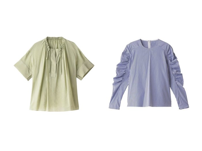 【BEIGE,/ベイジ,】のギャザーブラウス&ブラウス 【トップス、カットソー】おすすめ！人気、トレンド、レディースファッションの通販 おすすめ人気トレンドファッション通販アイテム 人気、トレンドファッション・服の通販 founy(ファニー) ファッション Fashion レディースファッション WOMEN トップス・カットソー Tops/Tshirt シャツ/ブラウス Shirts/Blouses なめらか オイル ギャザー ストライプ スリット スリーブ ブロード ロング ショート 夏 Summer |ID:crp329100000142438