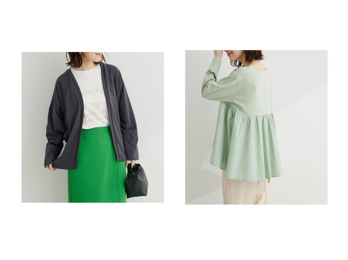 【Green Parks/グリーンパークス】のドルマン袖トッパーカーディガン&バックギャザー布帛切替プルオーバー 【プチプライス・低価格】おすすめ！人気、トレンド、レディースファッションの通販 おすすめ人気トレンドファッション通販アイテム 人気、トレンドファッション・服の通販 founy(ファニー) ファッション Fashion レディースファッション WOMEN トップス・カットソー Tops/Tshirt シャツ/ブラウス Shirts/Blouses ロング / Tシャツ T-Shirts プルオーバー Pullover カットソー Cut and Sewn カーディガン Cardigans パーカ Sweats 送料無料 Free Shipping カットソー ギャザー シンプル フェミニン ポケット 切替 カーディガン トッパー |ID:crp329100000142675