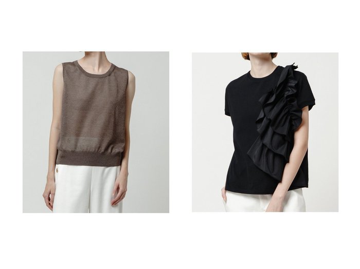 【allureville/アルアバイル】のスパークシアープルオーバー&【LOULOU WILLOUGHBY】タフタクチュールT 【トップス、カットソー】おすすめ！人気、トレンド、レディースファッションの通販 おすすめ人気トレンドファッション通販アイテム 人気、トレンドファッション・服の通販 founy(ファニー) ファッション Fashion レディースファッション WOMEN トップス・カットソー Tops/Tshirt シャツ/ブラウス Shirts/Blouses ロング / Tシャツ T-Shirts カットソー Cut and Sewn ニット Knit Tops プルオーバー Pullover ショート スリーブ タフタ フリル ワンポイント アンサンブル カーディガン シアー スリット ノースリーブ フレア |ID:crp329100000143097
