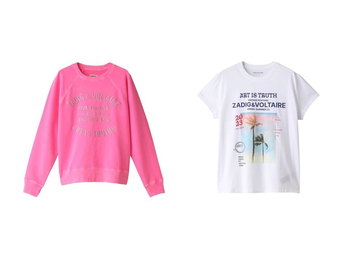 【ZADIG & VOLTAIRE/ザディグ エ ヴォルテール】のZOE PHOTOPRINT PALMIER Tシャツ&UPPER BLASON BRODE ASIA スウェットシャツ 【トップス、カットソー】おすすめ！人気、トレンド、レディースファッションの通販 おすすめ人気トレンドファッション通販アイテム インテリア・キッズ・メンズ・レディースファッション・服の通販 founy(ファニー) https://founy.com/ ファッション Fashion レディースファッション WOMEN トップス・カットソー Tops/Tshirt シャツ/ブラウス Shirts/Blouses ロング / Tシャツ T-Shirts カットソー Cut and Sewn パーカ Sweats スウェット Sweat おすすめ Recommend ショート スリーブ ハーフ フロント プリント ベーシック S/S・春夏 SS・Spring/Summer シンプル スタイリッシュ ロング 夏 Summer 春 Spring |ID:crp329100000143272