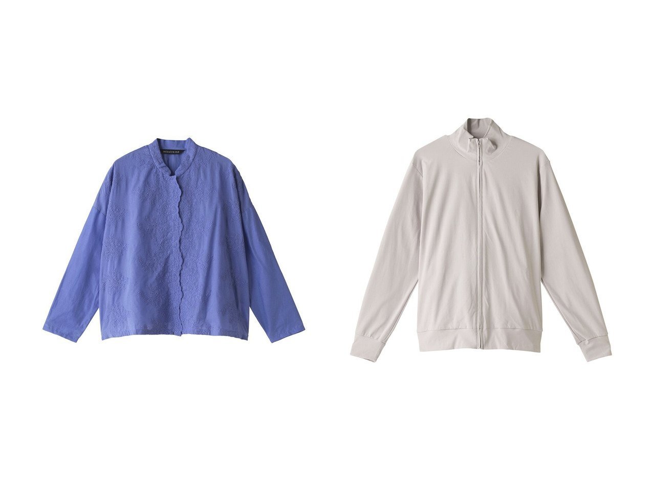 【mizuiro ind/ミズイロ インド】のlace stand collar wide shirt シャツ&D カーディガン 【トップス、カットソー】おすすめ！人気、トレンド、レディースファッションの通販 おすすめ人気トレンドファッション通販アイテム インテリア・キッズ・メンズ・レディースファッション・服の通販 founy(ファニー) 　ファッション　Fashion　レディースファッション　WOMEN　トップス・カットソー　Tops/Tshirt　ニット　Knit Tops　カーディガン　Cardigans　シャツ/ブラウス　Shirts/Blouses　カーディガン　シンプル　ストレッチ　スポーツ　スポーティ　シアー　スカラップ　スタンド　スリーブ　フロント　ロング　グレー系　Gray　ブラック系　Black　ブルー系　Blue　|ID:crp329100000143628