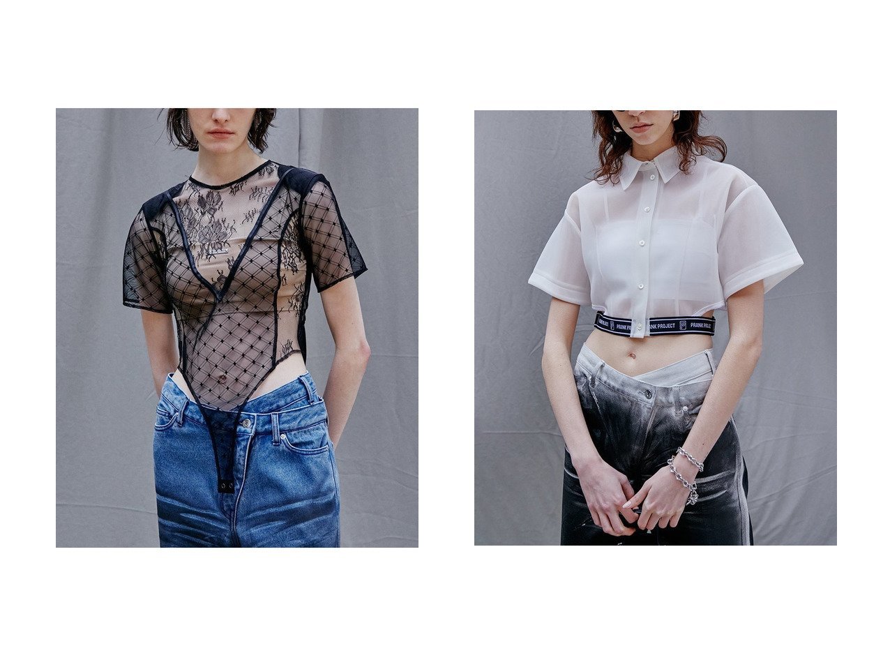 【PRANK PROJECT/プランク プロジェクト】のコンビチュールボディスーツ Combi Tulle Bodysuit&シースルーロゴバンドシャツ See-through Logo Band Shirt おすすめ！人気、トレンド、レディースファッションの通販 おすすめ人気トレンドファッション通販アイテム インテリア・キッズ・メンズ・レディースファッション・服の通販 founy(ファニー) 　ファッション　Fashion　レディースファッション　WOMEN　トップス・カットソー　Tops/Tshirt　シャツ/ブラウス　Shirts/Blouses　ロング / Tシャツ　T-Shirts　カットソー　Cut and Sewn　おすすめ　Recommend　コンパクト　ショート　ストレッチ　スリーブ　スーツ　デニム　レース　ワイド　ブラック系　Black　ホワイト系　White　|ID:crp329100000143867