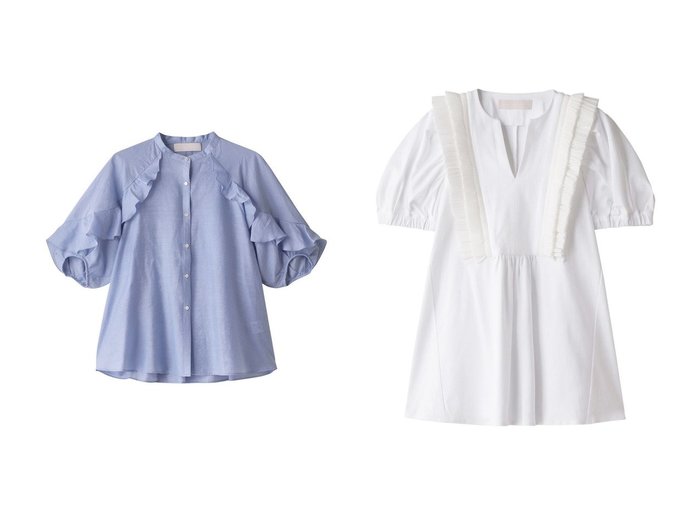 【MARILYN MOON/マリリンムーン】のラッフルボレロブラウス&タックフリルAラインブラウス 【トップス、カットソー】おすすめ！人気、トレンド、レディースファッションの通販 おすすめ人気トレンドファッション通販アイテム インテリア・キッズ・メンズ・レディースファッション・服の通販 founy(ファニー) https://founy.com/ ファッション Fashion レディースファッション WOMEN トップス・カットソー Tops/Tshirt シャツ/ブラウス Shirts/Blouses アウター Coat Outerwear ボレロ Bolero jackets カットソー シェイプ ショート スリーブ フリル モダン S/S・春夏 SS・Spring/Summer おすすめ Recommend ショルダー スタンド ハーフ フェミニン ボレロ ラッフル リネン 夏 Summer 春 Spring |ID:crp329100000144511