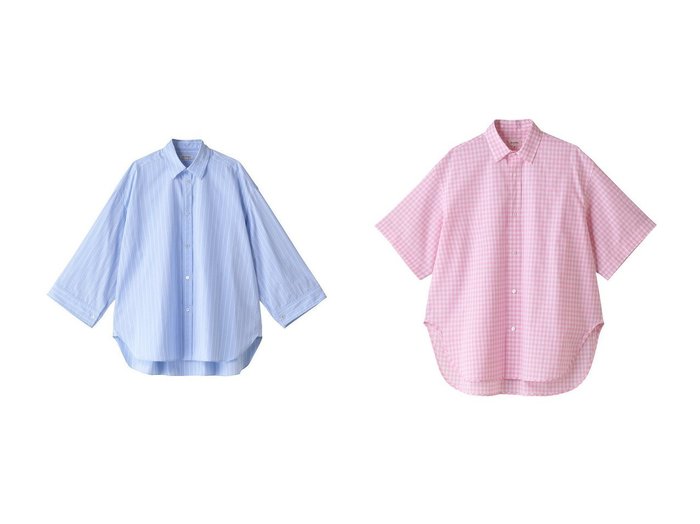 【BLAMINK/ブラミンク】のコットンストライプレギュラーカラーシャツ&コットンギンガムチェックショートスリーブシャツ 【トップス、カットソー】おすすめ！人気、トレンド、レディースファッションの通販 おすすめ人気トレンドファッション通販アイテム 人気、トレンドファッション・服の通販 founy(ファニー) ファッション Fashion レディースファッション WOMEN トップス・カットソー Tops/Tshirt シャツ/ブラウス Shirts/Blouses S/S・春夏 SS・Spring/Summer ギンガム ショート スリーブ チェック フェミニン 夏 Summer 春 Spring ストライプ ロング |ID:crp329100000144533