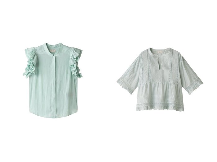 【ZADIG & VOLTAIRE/ザディグ エ ヴォルテール】のTOSEA TOMBOY トップス&TIZA SATIN トップス 【トップス、カットソー】おすすめ！人気、トレンド、レディースファッションの通販  おすすめ人気トレンドファッション通販アイテム 人気、トレンドファッション・服の通販 founy(ファニー) ファッション Fashion レディースファッション WOMEN トップス・カットソー Tops/Tshirt キャミソール / ノースリーブ No Sleeves シャツ/ブラウス Shirts/Blouses スリーブ ノースリーブ パーティ フリル シアー ショート スリット デニム レース |ID:crp329100000144899