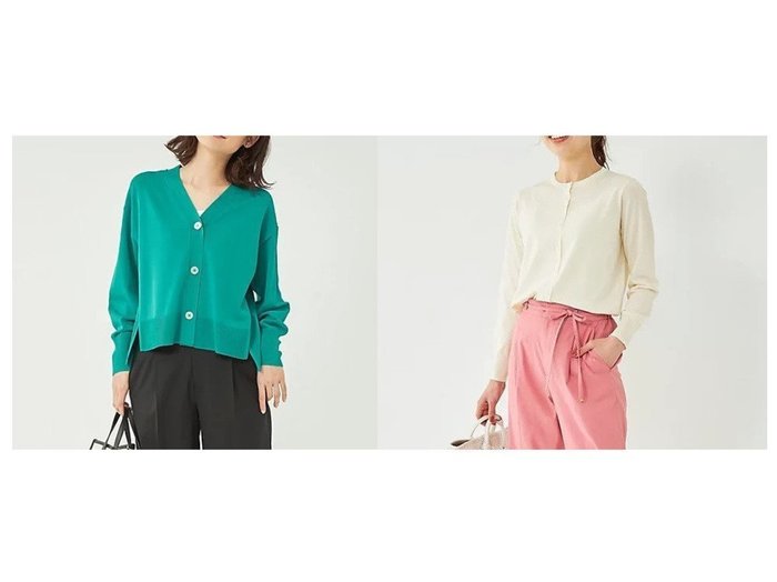 【green label relaxing / UNITED ARROWS/グリーンレーベル リラクシング / ユナイテッドアローズ】のセミワイド ショート Vネック カーディガン -ウォッシャブル-&ドラキー クルーネック カーディガン2 -ウォッシャブル・UVカット- おすすめ！人気、トレンド、レディースファッションの通販 おすすめ人気トレンドファッション通販アイテム インテリア・キッズ・メンズ・レディースファッション・服の通販 founy(ファニー) https://founy.com/ ファッション Fashion レディースファッション WOMEN トップス・カットソー Tops/Tshirt カーディガン Cardigans Vネック V-Neck おすすめ Recommend カーディガン ウェーブ ウォッシャブル 春 Spring ショート ストレート スリット フロント ワイド |ID:crp329100000145777