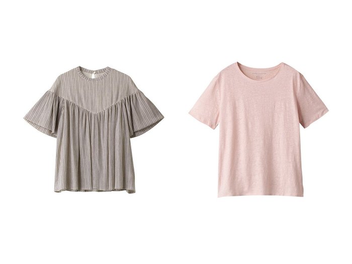 【heliopole/エリオポール】の【MAJESTIC FILATURES】LINEN ELASTHANNE SSカットソー&クレープウィンドウペンパイピングブラウス 【トップス、カットソー】おすすめ！人気、トレンド、レディースファッションの通販 おすすめ人気トレンドファッション通販アイテム 人気、トレンドファッション・服の通販 founy(ファニー) 　ファッション　Fashion　レディースファッション　WOMEN　トップス・カットソー　Tops/Tshirt　シャツ/ブラウス　Shirts/Blouses　ロング / Tシャツ　T-Shirts　カットソー　Cut and Sewn　ギャザー　シアー　スリット　スリーブ　チェック　フレア　ロング　インナー　カットソー　ショート　シンプル　ストレッチ　リネン　|ID:crp329100000146259