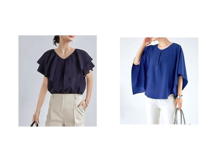 【STYLE DELI/スタイルデリ】のジョーゼットドレープワイドブラウス&ケープ風フリルブラウス 【トップス、カットソー】おすすめ！人気、トレンド、レディースファッションの通販 おすすめ人気トレンドファッション通販アイテム インテリア・キッズ・メンズ・レディースファッション・服の通販 founy(ファニー) https://founy.com/ ファッション Fashion レディースファッション WOMEN トップス・カットソー Tops/Tshirt シャツ/ブラウス Shirts/Blouses インナー カーディガン サマー ジャケット ジョーゼット ストール ダメージ ドレープ ノースリーブ 人気 フォルム ペンシル ポンチョ ワイド おすすめ Recommend 夏 Summer サテン サロペット スリーブ デニム 定番 Standard バランス フリル フレア 半袖 |ID:crp329100000147026