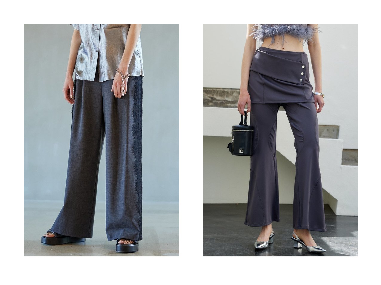 【PRANK PROJECT/プランク プロジェクト】のレーストリムスラックス Race Trim Slacks&レイヤードパンツ Layered pants おすすめ！人気、トレンド、レディースファッションの通販 おすすめ人気トレンドファッション通販アイテム インテリア・キッズ・メンズ・レディースファッション・服の通販 founy(ファニー) 　ファッション　Fashion　レディースファッション　WOMEN　パンツ　Pants　おすすめ　Recommend　スカラップ　レース　ジャージー　フレア　切替　グレー系　Gray　ブルー系　Blue　ブラック系　Black　|ID:crp329100000147169