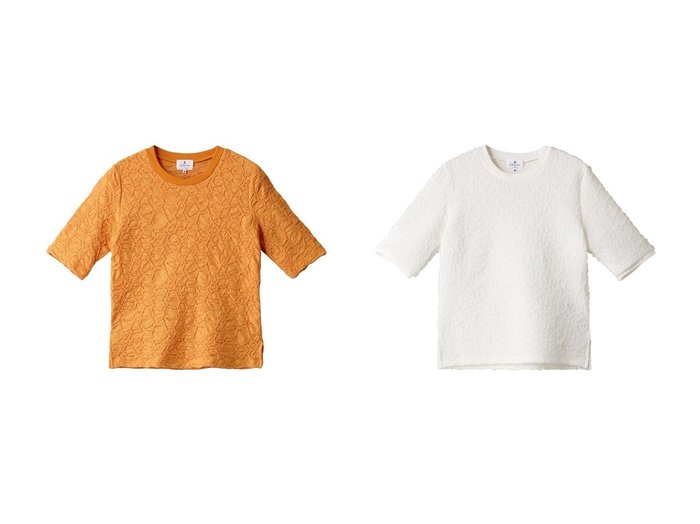 【LANVIN en Bleu/ランバン オン ブルー】のジャガードハーフスリーブTシャツ 【トップス、カットソー】おすすめ！人気、トレンド、レディースファッションの通販  おすすめ人気トレンドファッション通販アイテム インテリア・キッズ・メンズ・レディースファッション・服の通販 founy(ファニー) https://founy.com/ ファッション Fashion レディースファッション WOMEN トップス・カットソー Tops/Tshirt シャツ/ブラウス Shirts/Blouses ロング / Tシャツ T-Shirts カットソー Cut and Sewn ショート シンプル ジャカード スリーブ ハーフ ボトム ワイド |ID:crp329100000149132