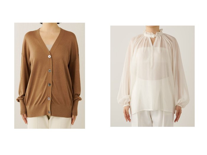 【Whim Gazette/ウィムガゼット】のリネンシルクVカーディガン&シルクコットンギャザーブラウス おすすめ！人気、トレンド、レディースファッションの通販 おすすめ人気トレンドファッション通販アイテム インテリア・キッズ・メンズ・レディースファッション・服の通販 founy(ファニー) https://founy.com/ ファッション Fashion レディースファッション WOMEN トップス・カットソー Tops/Tshirt シャツ/ブラウス Shirts/Blouses ニット Knit Tops カーディガン Cardigans インナー ギャザー クラシカル シアー シルク スキッパー スリーブ フェミニン ボトム ロング 夏 Summer アンサンブル カーディガン サマー リネン おすすめ Recommend |ID:crp329100000149410