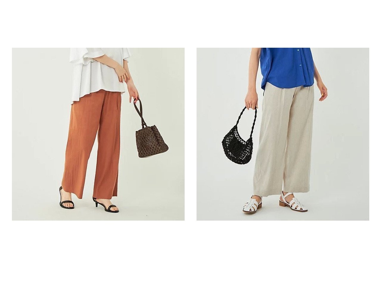 【green label relaxing / UNITED ARROWS/グリーンレーベル リラクシング / ユナイテッドアローズ】の[TALLあり]リネンレーヨン ストレート ワイド パンツ おすすめ！人気、トレンド、レディースファッションの通販  おすすめ人気トレンドファッション通販アイテム インテリア・キッズ・メンズ・レディースファッション・服の通販 founy(ファニー) 　ファッション　Fashion　レディースファッション　WOMEN　パンツ　Pants　春　Spring　カットソー　コンパクト　ストライプ　ストレート　セットアップ　センター　バランス　ベスト　マニッシュ　リネン　ワイド　おすすめ　Recommend　夏　Summer　ブラウン系　Brown　ブルー系　Blue　|ID:crp329100000149709