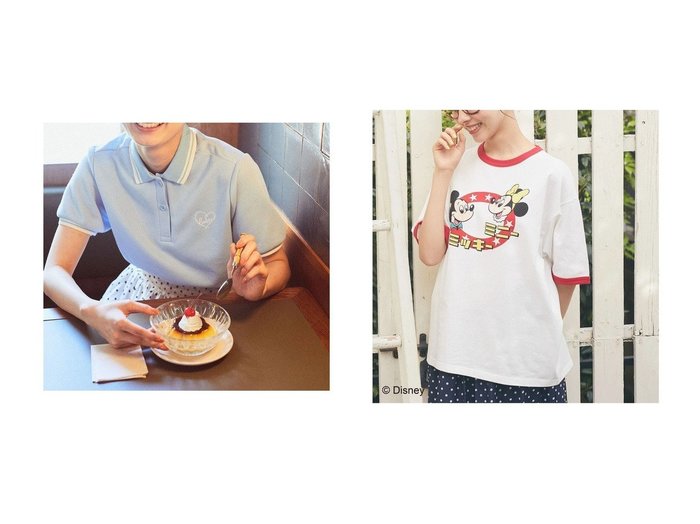 【earth music&ecology/アースミュージックアンドエコロジー】のハートロゴ刺繍ポロ&リンガーMickey&Minnie 【プチプライス・低価格】おすすめ！人気、トレンド、レディースファッションの通販  おすすめ人気トレンドファッション通販アイテム インテリア・キッズ・メンズ・レディースファッション・服の通販 founy(ファニー) https://founy.com/ ファッション Fashion レディースファッション WOMEN トップス・カットソー Tops/Tshirt シャツ/ブラウス Shirts/Blouses ポロシャツ Polo Shirts ロング / Tシャツ T-Shirts カットソー Cut and Sewn 送料無料 Free Shipping ポケット ポロシャツ 夏 Summer カットソー キャラクター グラフィック |ID:crp329100000149780