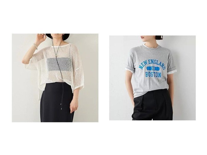 【Whim Gazette/ウィムガゼット】の半袖メッシュプルオーバー&ブロークンプリントTシャツ 【トップス、カットソー】おすすめ！人気、トレンド、レディースファッションの通販 おすすめ人気トレンドファッション通販アイテム 人気、トレンドファッション・服の通販 founy(ファニー) ファッション Fashion レディースファッション WOMEN トップス・カットソー Tops/Tshirt シャツ/ブラウス Shirts/Blouses ロング / Tシャツ T-Shirts プルオーバー Pullover 2023年 2023 2023春夏・S/S SS,Spring/Summer,2023 インナー カットソー コンパクト シンプル ジャケット プリント ベーシック ボトム ロング ヴィンテージ 夏 Summer キャミソール スリット タンク トレンド バランス 半袖 メッシュ おすすめ Recommend |ID:crp329100000149863