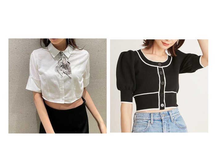 【SNIDEL/スナイデル】の【WEB限定カラーあり】バイカラークロップドニットプルオーバー&スカーフクロップドシャツ おすすめ！人気、トレンド、レディースファッションの通販 おすすめ人気トレンドファッション通販アイテム 人気、トレンドファッション・服の通販 founy(ファニー) ファッション Fashion レディースファッション WOMEN トップス・カットソー Tops/Tshirt シャツ/ブラウス Shirts/Blouses ニット Knit Tops プルオーバー Pullover インナー カフス クラシカル クロップド コンパクト ショート スカーフ ストライプ トレンド おすすめ Recommend カーディガン スリーブ フロント |ID:crp329100000150358