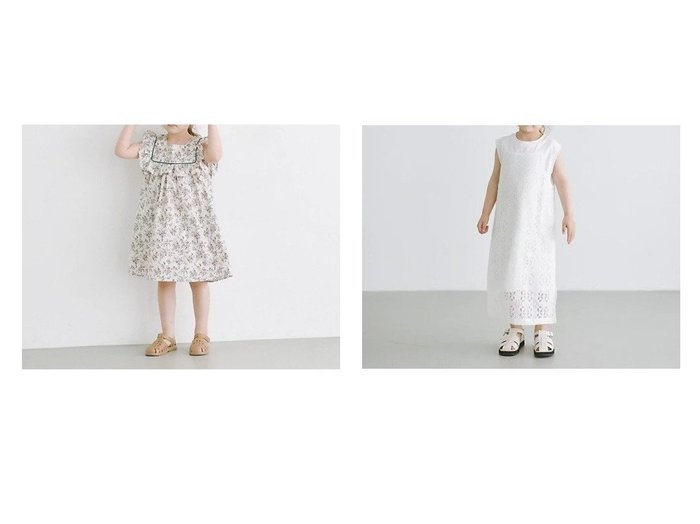 【green label relaxing / UNITED ARROWS / KIDS/グリーンレーベルリラクシング】のTJ レース Tシャツワンピース セット 110cm-130cm&花柄 スクエアフリル ワンピース 100cm-130cm 【KIDS】子供服のおすすめ！人気トレンド・キッズファッションの通販  おすすめ人気トレンドファッション通販アイテム 人気、トレンドファッション・服の通販 founy(ファニー) ファッション Fashion キッズファッション KIDS ワンピース Dress/Kids アウトドア 春 Spring サンダル ストレート デニム モノトーン レース ロング 夏 Summer |ID:crp329100000151032
