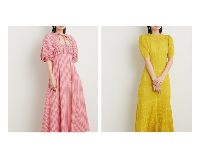 【Lily Brown/リリーブラウン】のボレロセットワンピース&クロシェライクニットワンピース おすすめ！人気、トレンド、レディースファッションの通販  おすすめ人気トレンドファッション通販アイテム 人気、トレンドファッション・服の通販 founy(ファニー) ファッション Fashion レディースファッション WOMEN アウター Coat Outerwear ボレロ Bolero jackets ワンピース Dress ドレス Party Dresses ニットワンピース Knit Dresses NEW・新作・新着・新入荷 New Arrivals キャミワンピース ギャザー ストライプ ドレス フロント ベーシック ボレロ ミックス 夏 Summer イエロー スリーブ ハーフ バランス マーメイド 透かし |ID:crp329100000151059