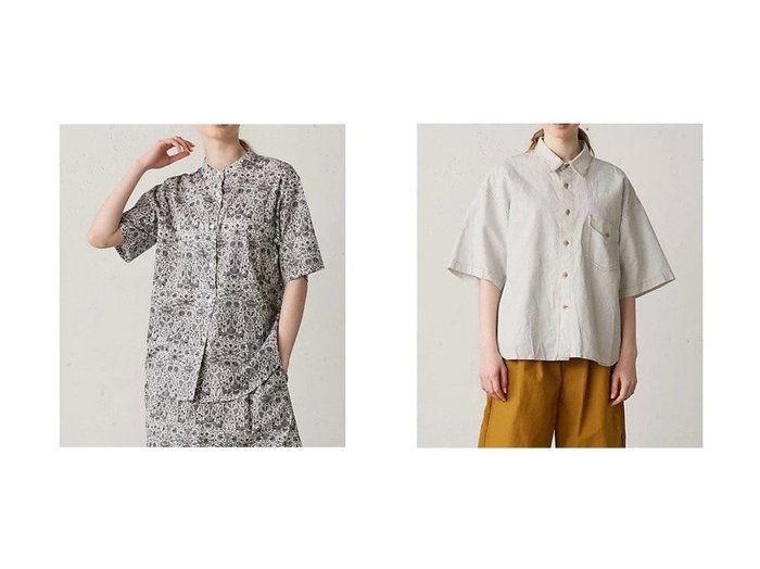 【MidiUmi/ミディウミ】のリバティプリントハーフスリーブシャツ&ダンガリーシャツ 【トップス、カットソー】おすすめ！人気、トレンド、レディースファッションの通販  おすすめ人気トレンドファッション通販アイテム インテリア・キッズ・メンズ・レディースファッション・服の通販 founy(ファニー) https://founy.com/ ファッション Fashion レディースファッション WOMEN トップス・カットソー Tops/Tshirt シャツ/ブラウス Shirts/Blouses クラシカル シルク スタンド プリント モノトーン ワイド ストライプ セットアップ ダンガリー フロント リネン 無地 |ID:crp329100000151110