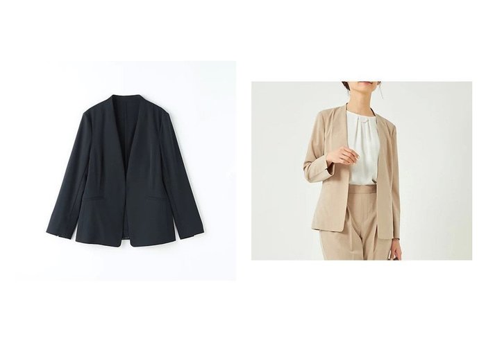 【green label relaxing / UNITED ARROWS/グリーンレーベル リラクシング / ユナイテッドアローズ】のツイルストレッチ ノーラペル ジャケット No13 -ストレッチ・接触冷感・防シワ- おすすめ！人気、トレンド、レディースファッションの通販  おすすめ人気トレンドファッション通販アイテム 人気、トレンドファッション・服の通販 founy(ファニー) ファッション Fashion レディースファッション WOMEN アウター Coat Outerwear ジャケット Jackets インナー シンプル ジャケット ストレッチ スリット スーツ セットアップ 定番 Standard ハイネック フォーマル ポケット おすすめ Recommend 夏 Summer |ID:crp329100000151185
