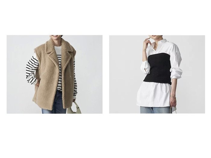 【ADAWAS/アダワス】のFAKE MOUTON GILET&CASHMERE CABLE-KNIT BUSTIER 【トップス、カットソー】おすすめ！人気、トレンド、レディースファッションの通販 おすすめ人気トレンドファッション通販アイテム 人気、トレンドファッション・服の通販 founy(ファニー) ファッション Fashion レディースファッション WOMEN アウター Coat Outerwear トップス・カットソー Tops/Tshirt ベスト/ジレ Gilets/Vests ニット Knit Tops ビスチェ Bustier フロント ベスト ボックス カシミヤ ビスチェ 冬 Winter 定番 Standard |ID:crp329100000151454