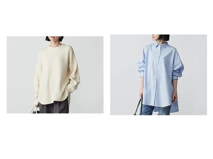 【SACRA/サクラ】のWOOLEN COTTON カットソー&SUPERIOR COTTON POPLINシャツ 【トップス、カットソー】おすすめ！人気、トレンド、レディースファッションの通販 おすすめ人気トレンドファッション通販アイテム 人気、トレンドファッション・服の通販 founy(ファニー) ファッション Fashion レディースファッション WOMEN トップス・カットソー Tops/Tshirt カットソー Cut and Sewn シャツ/ブラウス Shirts/Blouses カットソー スリーブ フォルム ボックス ブロード |ID:crp329100000151466