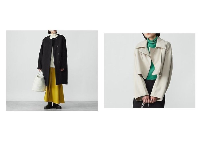 【COGTHEBIGSMOKE/コグ ザビッグスモーク】のEMILY ROUND NECK COAT&ISA BIKER JACKET 【アウター】おすすめ！人気、トレンド、レディースファッションの通販 おすすめ人気トレンドファッション通販アイテム インテリア・キッズ・メンズ・レディースファッション・服の通販 founy(ファニー) https://founy.com/ ファッション Fashion レディースファッション WOMEN アウター Coat Outerwear ジャケット Jackets コート Coats ショート ジャケット メルトン ライダース カッティング パッチ ブランケット ポケット |ID:crp329100000151958