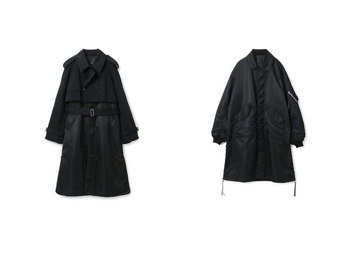 【08sircus/ゼロエイトサーカス】のNylon twill trench layered padded coat&Long MA-1 rever 【アウター】おすすめ！人気、トレンド、レディースファッションの通販 おすすめ人気トレンドファッション通販アイテム 人気、トレンドファッション・服の通販 founy(ファニー) ファッション Fashion レディースファッション WOMEN アウター Coat Outerwear コート Coats MA-1 MA-1 2023年 2023 2023-2024秋冬・A/W AW/Autumn/Winter//FW/Fall-Winter/2023-2024 クラシック ツイル ノースリーブ ベスト スリット ポケット リバーシブル ロング |ID:crp329100000151961