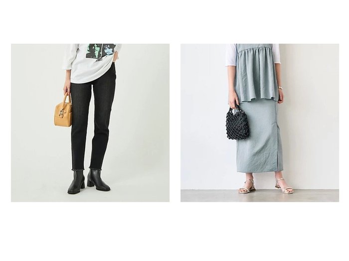 【green label relaxing / UNITED ARROWS/グリーンレーベル リラクシング / ユナイテッドアローズ】の【別注】H.Salt HR ブラック デニム パンツ&ワッシャー シアー サテン Iライン スカート おすすめ！人気、トレンド、レディースファッションの通販 おすすめ人気トレンドファッション通販アイテム インテリア・キッズ・メンズ・レディースファッション・服の通販 founy(ファニー) https://founy.com/ ファッション Fashion レディースファッション WOMEN スカート Skirt パンツ Pants おすすめ Recommend サテン シアー スリット セットアップ ビスチェ フロント ワッシャー 夏 Summer 秋 Autumn/Fall 春 Spring カットソー クール シンプル スリム デニム トレンド ハイライズ フリンジ 別注 ロング |ID:crp329100000152072