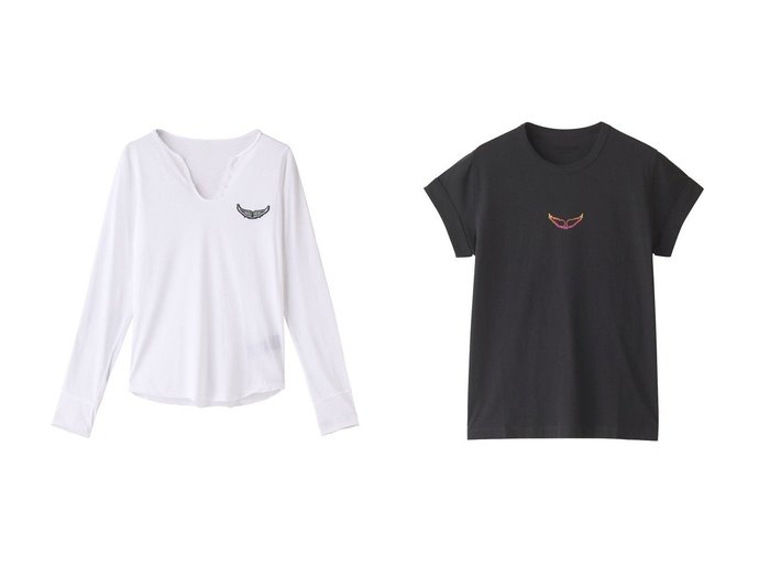 【ZADIG & VOLTAIRE/ザディグ エ ヴォルテール】のANYA MOON CAR Tシャツ&TUNISIEN MC WINGS Tシャツ 【2023-2024秋冬・A/W】おすすめ！人気、トレンド、レディースファッションの通販  おすすめ人気トレンドファッション通販アイテム インテリア・キッズ・メンズ・レディースファッション・服の通販 founy(ファニー) https://founy.com/ ファッション Fashion レディースファッション WOMEN トップス・カットソー Tops/Tshirt シャツ/ブラウス Shirts/Blouses ロング / Tシャツ T-Shirts カットソー Cut and Sewn 2023年 2023 2023-2024秋冬・A/W AW/Autumn/Winter//FW/Fall-Winter/2023-2024 A/W・秋冬 AW・Autumn/Winter・FW・Fall-Winter イラスト ショート スリーブ プリント ロング 人気 定番 Standard |ID:crp329100000152807