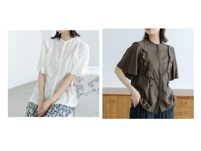 【niko and…/ニコアンド】のリフレッシュリネンRフリルBL 【プチプライス・低価格】おすすめ！人気、トレンド、レディースファッションの通販 おすすめ人気トレンドファッション通販アイテム インテリア・キッズ・メンズ・レディースファッション・服の通販 founy(ファニー) https://founy.com/ ファッション Fashion レディースファッション WOMEN トップス・カットソー Tops/Tshirt シャツ/ブラウス Shirts/Blouses おすすめ Recommend ストライプ バランス フリル リネン 再入荷 Restock/Back in Stock/Re Arrival 半袖 夏 Summer |ID:crp329100000153251
