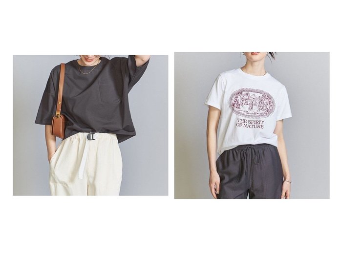 【BEAUTY&YOUTH / UNITED ARROWS/ビューティ&ユース ユナイテッドアローズ】のWAVE UNION NYMPHS Tシャツ&ドルマンスリーブ 6分袖 ポケット Tシャツ 2 おすすめ！人気、トレンド、レディースファッションの通販  おすすめ人気トレンドファッション通販アイテム 人気、トレンドファッション・服の通販 founy(ファニー) ファッション Fashion レディースファッション WOMEN トップス・カットソー Tops/Tshirt シャツ/ブラウス Shirts/Blouses ロング / Tシャツ T-Shirts カットソー Cut and Sewn ショート シンプル スリーブ パッチ ボトム ポケット インナー 秋 Autumn/Fall カーディガン ジャケット スラックス スリム デニム トレンド フィット フロント プリント マニッシュ モチーフ 再入荷 Restock/Back in Stock/Re Arrival NEW・新作・新着・新入荷 New Arrivals 夏 Summer |ID:crp329100000153473