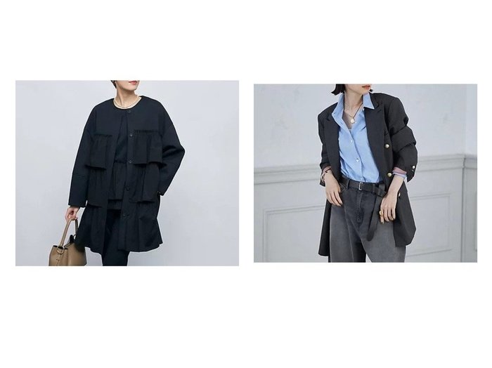 【NOLLEY'S/ノーリーズ】の【WEB限定カラーあり】エアボールラッフルコート&【WEB限定】ウールギャバNMPピークドラペルジャケット 【アウター】おすすめ！人気、トレンド、レディースファッションの通販 おすすめ人気トレンドファッション通販アイテム インテリア・キッズ・メンズ・レディースファッション・服の通販 founy(ファニー) https://founy.com/ ファッション Fashion レディースファッション WOMEN アウター Coat Outerwear ジャケット Jackets コート Coats 秋 Autumn/Fall ジャケット ダブル デニム ドット ポケット おすすめ Recommend 2023年 2023 2023-2024秋冬・A/W AW/Autumn/Winter//FW/Fall-Winter/2023-2024 ウォッシャブル オケージョン スポーツ セットアップ ロング |ID:crp329100000153615