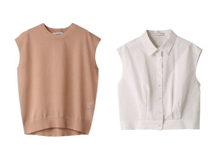 【BEIGE,/ベイジ,】のAUBER(オーベール)/ニットトップス&GABRIEL(ガブリエル)/ショートレングス ブラウス 【トップス、カットソー】おすすめ！人気、トレンド、レディースファッションの通販  おすすめ人気トレンドファッション通販アイテム インテリア・キッズ・メンズ・レディースファッション・服の通販 founy(ファニー) https://founy.com/ ファッション Fashion レディースファッション WOMEN トップス・カットソー Tops/Tshirt ニット Knit Tops プルオーバー Pullover キャミソール / ノースリーブ No Sleeves シャツ/ブラウス Shirts/Blouses 2023年 2023 2023-2024秋冬・A/W AW/Autumn/Winter//FW/Fall-Winter/2023-2024 A/W・秋冬 AW・Autumn/Winter・FW・Fall-Winter シンプル トレンド フォルム ショート ノースリーブ ボトム ワイド |ID:crp329100000154102