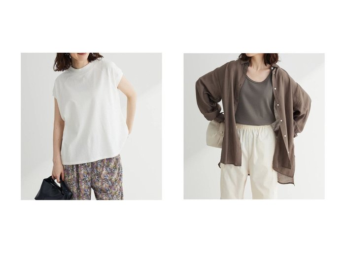【Green Parks/グリーンパークス】の・SUGAR SPOON ハイネックフレンチTシャツ&レギュラー前後差シアーシャツ 【プチプライス・低価格】おすすめ！人気、トレンド、レディースファッションの通販 おすすめ人気トレンドファッション通販アイテム インテリア・キッズ・メンズ・レディースファッション・服の通販 founy(ファニー) https://founy.com/ ファッション Fashion レディースファッション WOMEN トップス・カットソー Tops/Tshirt シャツ/ブラウス Shirts/Blouses ロング / Tシャツ T-Shirts カットソー Cut and Sewn 送料無料 Free Shipping とろみ シアー スリット フロント ポケット レギュラー 定番 Standard カットソー シンプル スリーブ ハイネック フレンチ 無地 |ID:crp329100000155641
